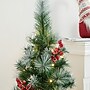 Glitzhome 4ft Pre-Lit Pine Artificial Christmas Porch Tree with 80 Warm White Lights, Pinecones and Red Berries (2030800003)~#|#~sp187592393_sc7