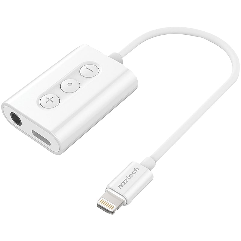Naztech 3.5mm MFi Certified Audio + Charging Adapter with Lightning Cable, White (14596) image 1
