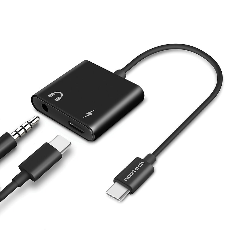 Naztech USB-C to 3.5 mm Audio Plus Charge Adapter, Black (15163) image 1