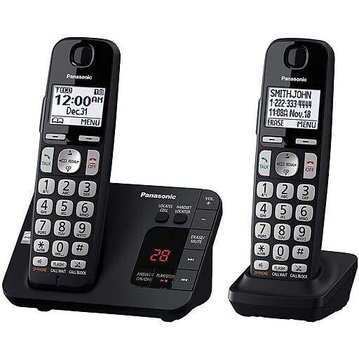 Panasonic 2Handset Cordless Telephone, Black (KXTGE432B) Staples