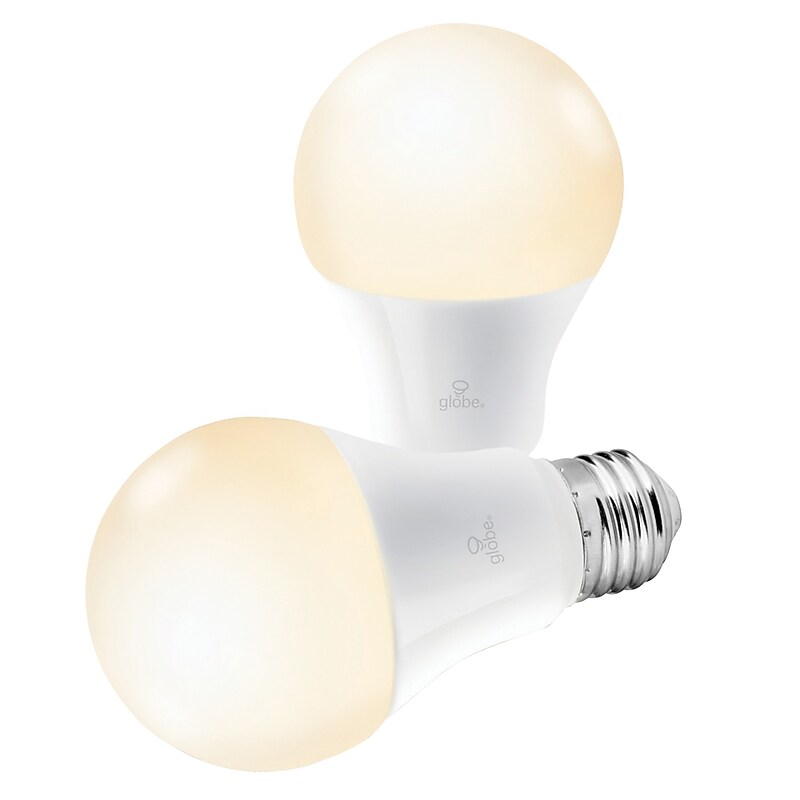 Globe Electric A19-Shape E26-Base Wi-Fi Dimmable 60-Watt-Equivalent Frosted Smart LED Light Bulbs, Soft White, 2/Pack (34209) image 1