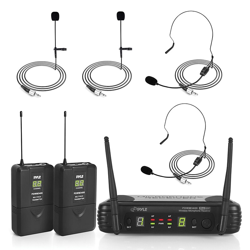 Pyle Premier Series Professional UHF Wireless Microphone System with 2 Body Packa, 2 Lavaliera, and 2 Headsets (PDWM3400) image 1