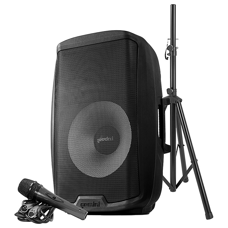 Gemini Active 15" Bluetooth Loudspeaker with Stand & Wired Microphone, Black (AS-2115BT-PK) image 1