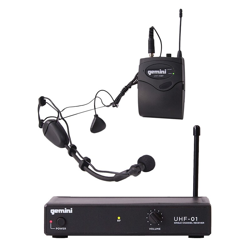 Gemini Wireless Microphone System with Headset & Lavalier Microphones, Black (UHF-01HL-F2) image 1