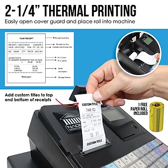 Nadex Coins CR360 Thermal-Print Electronic Cash Register, 12 Compartments, Black (NXTE-1376)