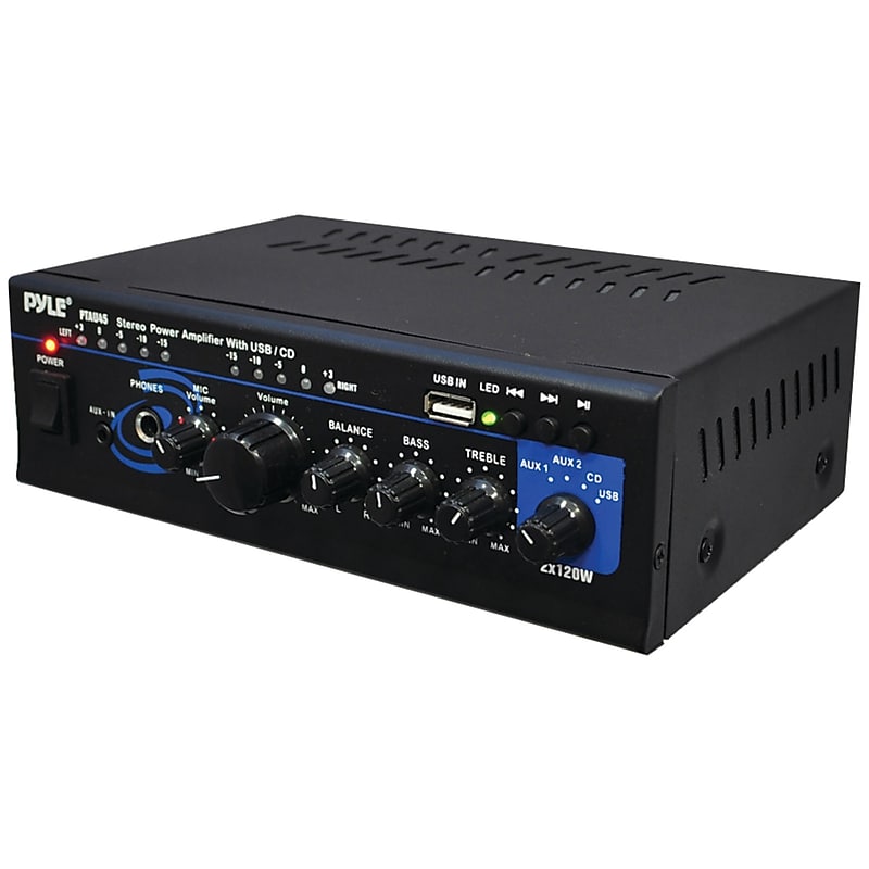 Pyle PTAU45 120-Watt x 2 Stereo Power Amp with USB Reader, Black image 1