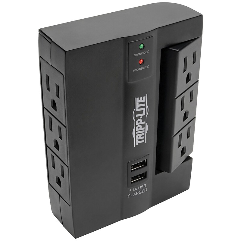 Tripp Lite Protect It! 6-Outlet 2-USB Port Surge Protector with 3 Rotatable Outlets, Black (SWIVEL6USB) image 1