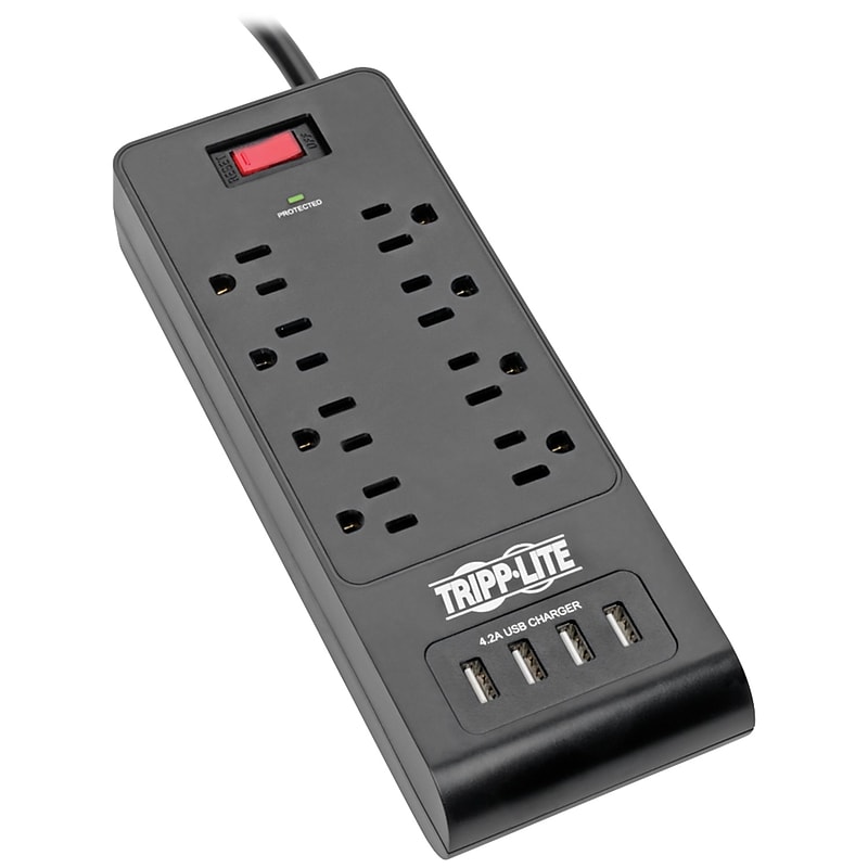 Tripp Lite Protect It! 8-Outlet 4-USB Port Surge Protector, 6 ft., Black (TRPTLP864USBB) image 1