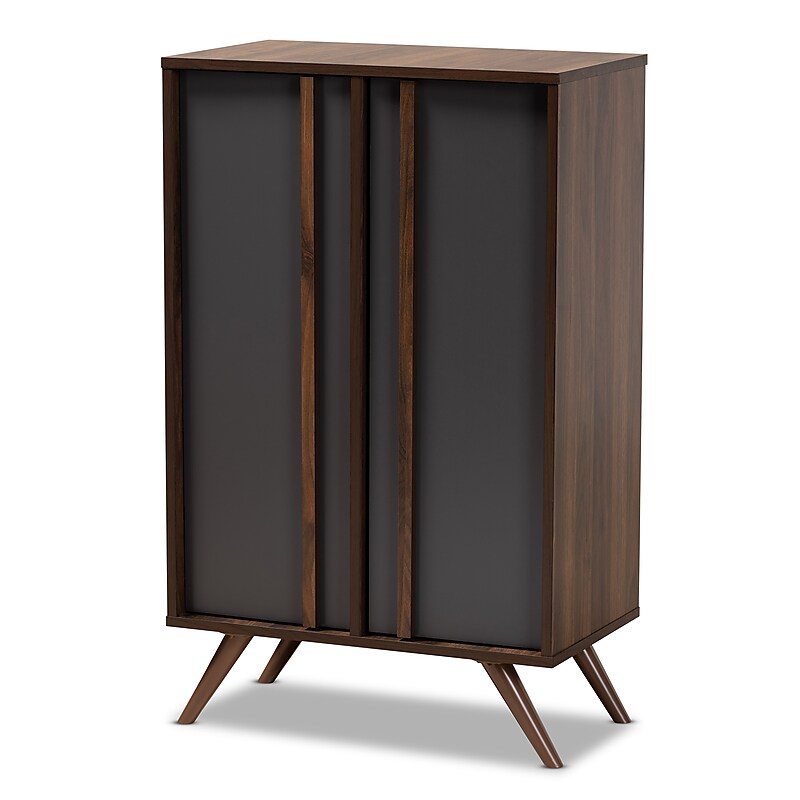 Baxton Studio Naoki Shoe Storage Cabinet, Grey and Walnut (168-10758-HiT) image 1