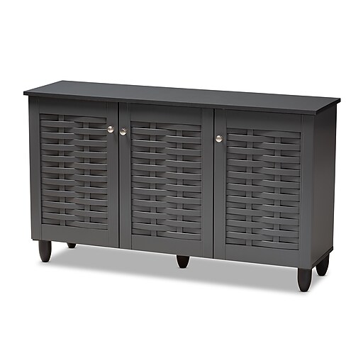 Baxton Studio Winda 3-Door Shoe Storage Cabinet, Dark Gray (152