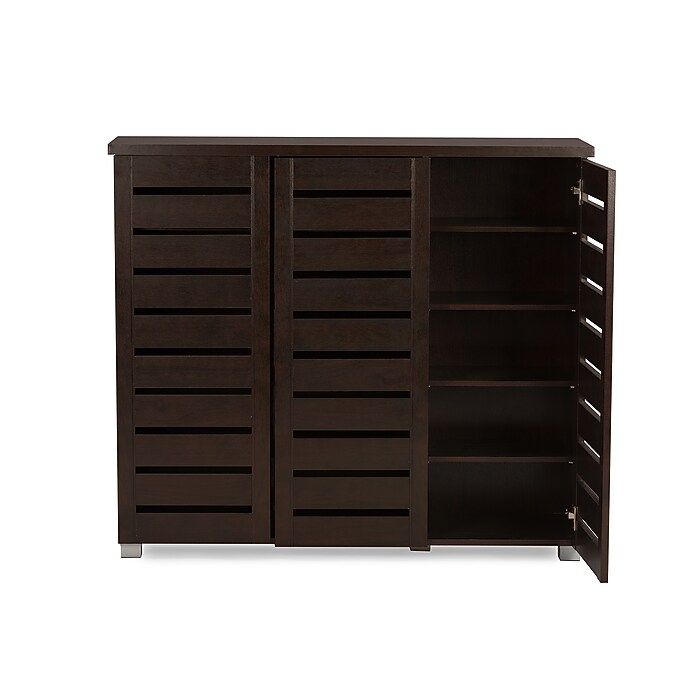 Baxton Studio Adalwin 3-Door Shoe Storage Cabinet, Dark Brown (118
