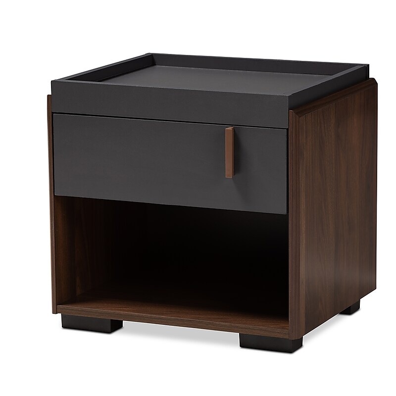 Baxton Studio Rikke 17.8" High 1-Shelf Nightstand, Gray and Walnut (152-9147-HiT) image 1