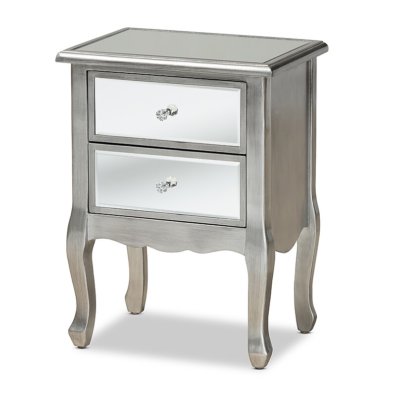 Baxton Studio Leonie 24.21" High 2-Drawer Nightstand, Silver and Mirror (162-10266-HiT) image 1