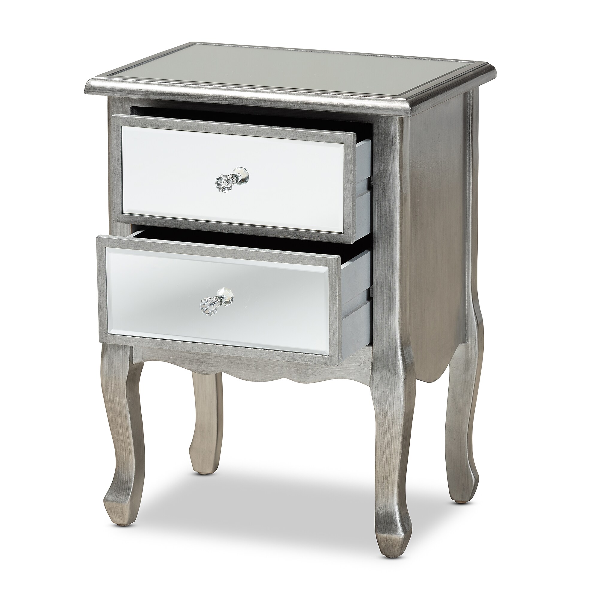 Baxton Studio Leonie 24.21″ High 2-Drawer Nightstand, Silver and Mirror (162-10266-HiT) Sansujyuku sansujyuku.com