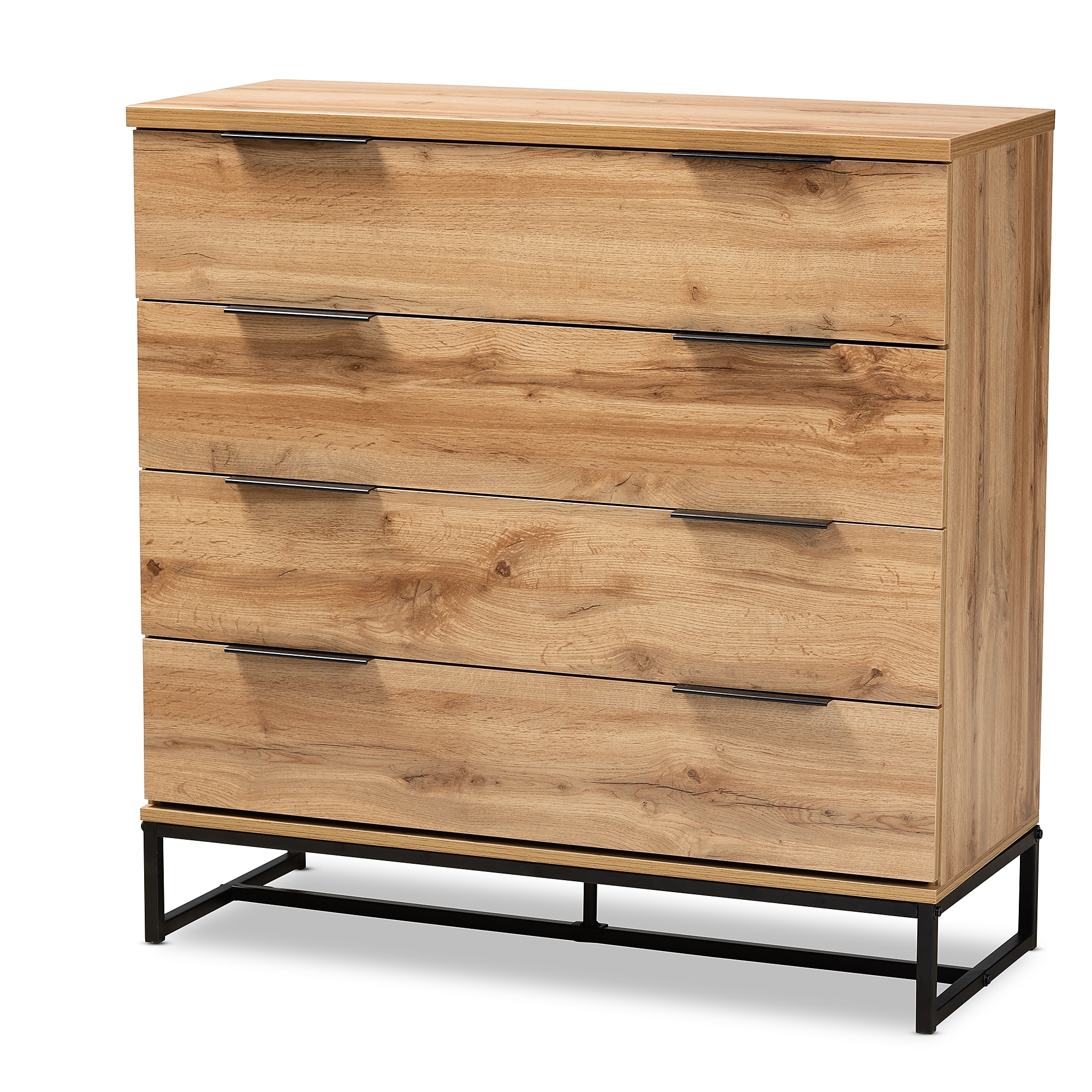 Baxton Studio Reid 38.98″ High 4-Drawer Dresser, Oak and Black (162-10296-HiT) Sansujyuku sansujyuku.com