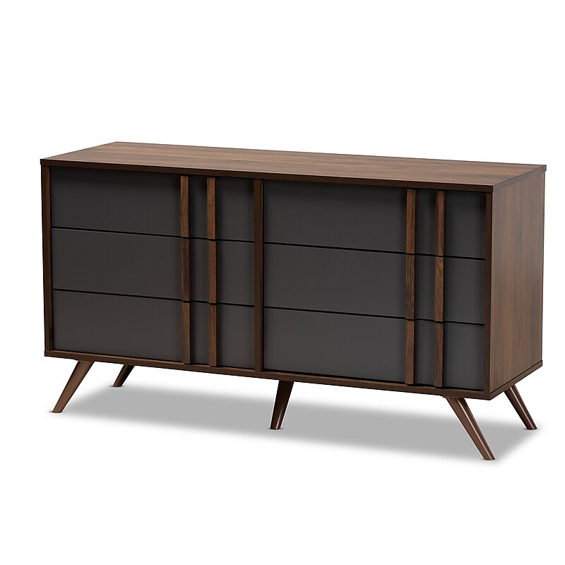 Baxton Studio Naoki 25.6" High 6-Drawer Dresser, Grey and Walnut (168-10930-HiT) image 1