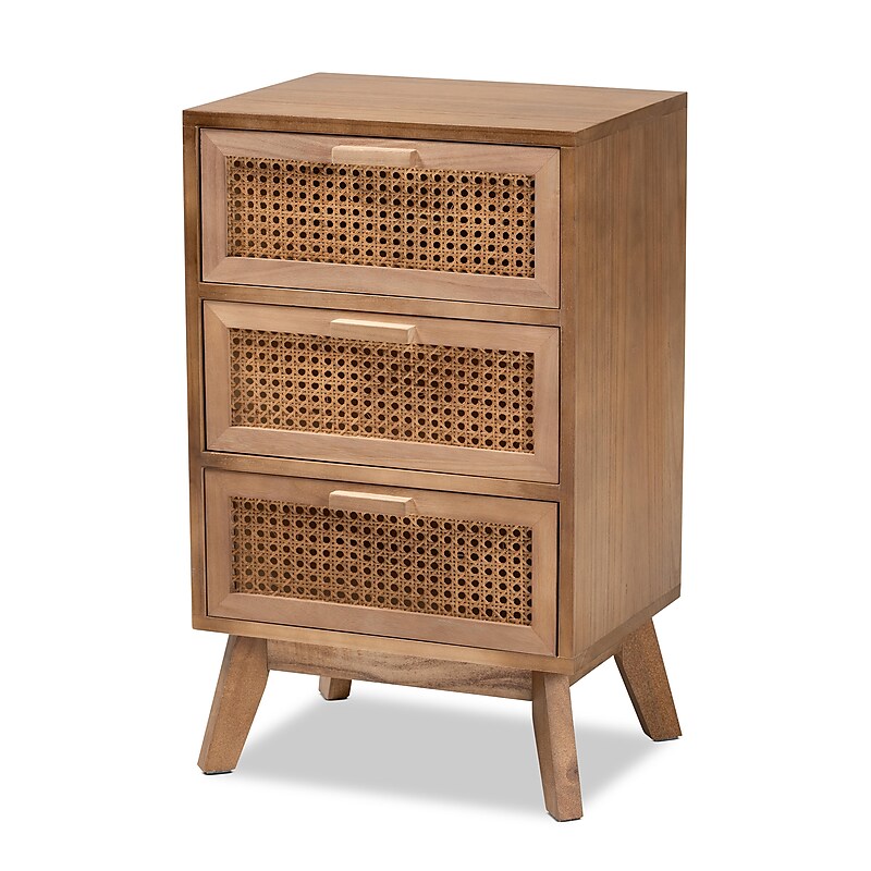 Baxton Studio Baden 26" High 3-Drawer Nightstand, Natural Brown and Walnut Brown (201-12259-HiT) image 1