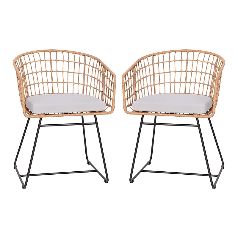 Flash Furniture Devon Indoor/Outdoor Patio Boho Chairs, Light Gray Cushions, 2 Pack (TWVN01515NATLGY) image 1