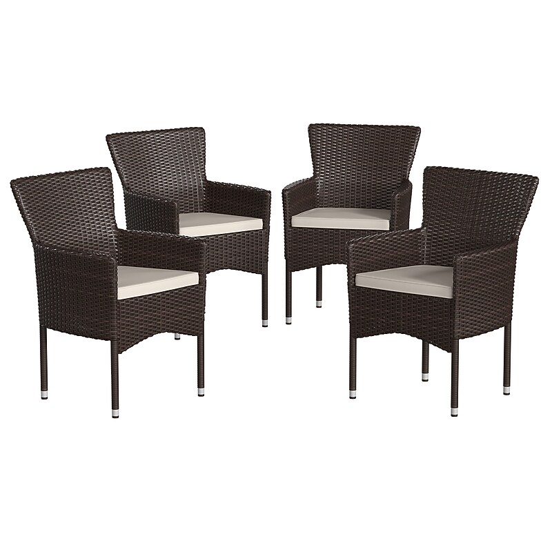 Flash Furniture Maxim Patio Armchairs with Cushions, Espresso Chairs with Cream Cushions, 4 Pack (4TW3WBE074BR) image 1