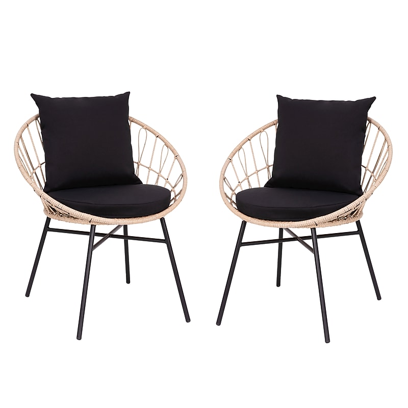 Flash Furniture Devon Indoor/Outdoor Papasan Patio Chairs, Black Cushions, 2 Pack (TWVN017TANBK) image 1
