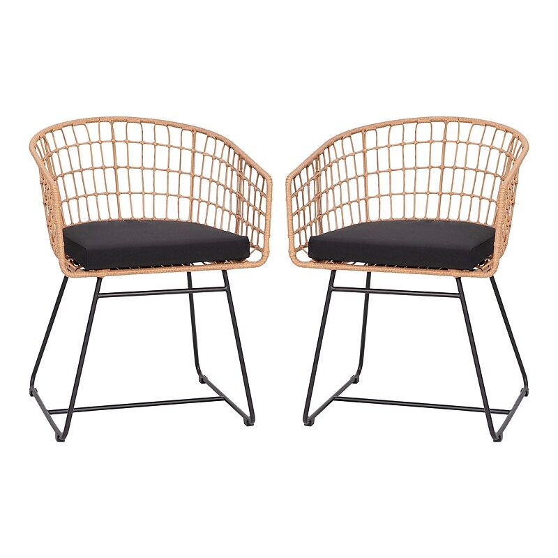 Flash Furniture Devon Indoor/Outdoor Patio Boho Chairs, Black Cushions, 2 Pack (TWVN01515NAT) image 1