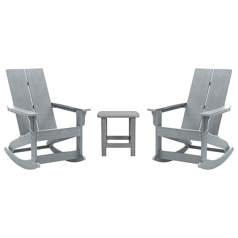 Flash Furniture Finn 2-Slat Adirondack Chairs with Side Table, Gray, 3/Set (JJC147092T141GY) image 1