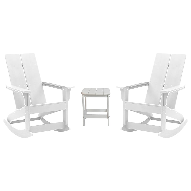 Flash Furniture Finn 2-Slat Adirondack Chairs with Side Table, White, 3/Set (JJC147092T141WH) image 1