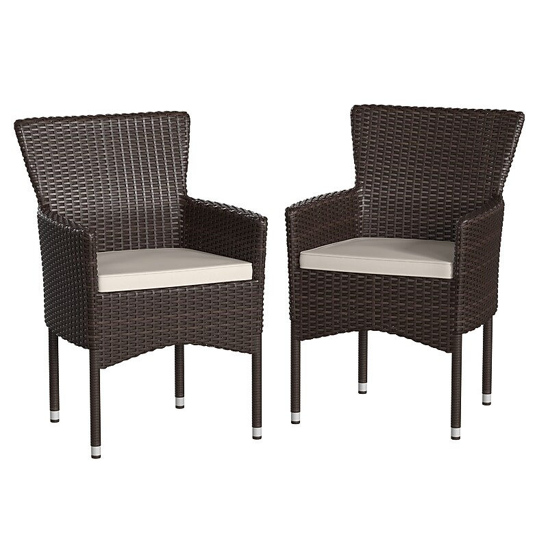 Flash Furniture Maxim Patio Armchairs with Cushions, Espresso Chairs with Cream Cushions, 2 Pack (2TW3WBE074BR) image 1