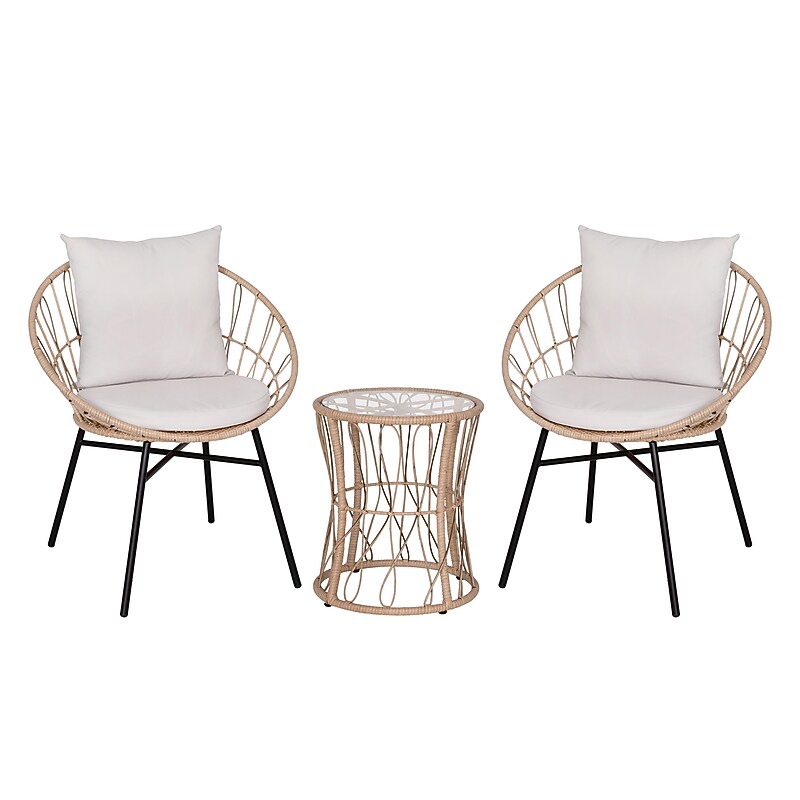 Flash Furniture Devon Indoor/Outdoor Papasan Patio Bistro Set, Light Gray Cushions, 3 Piece Set (TWVN01718TAN) image 1