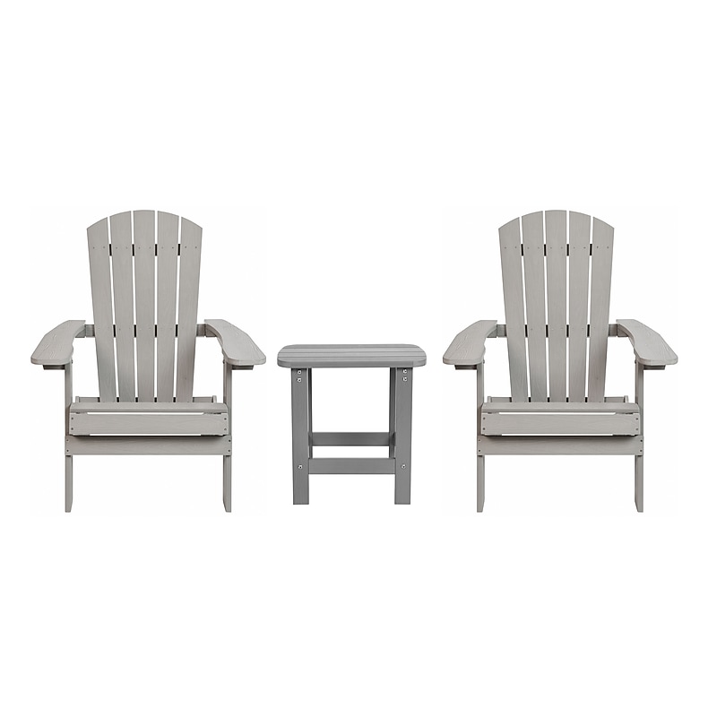 Flash Furniture Charlestown All-Weather Poly Resin Folding Adirondack Chairs with Side Table, Gray, 3/Set (JJC145052T141GY) image 1