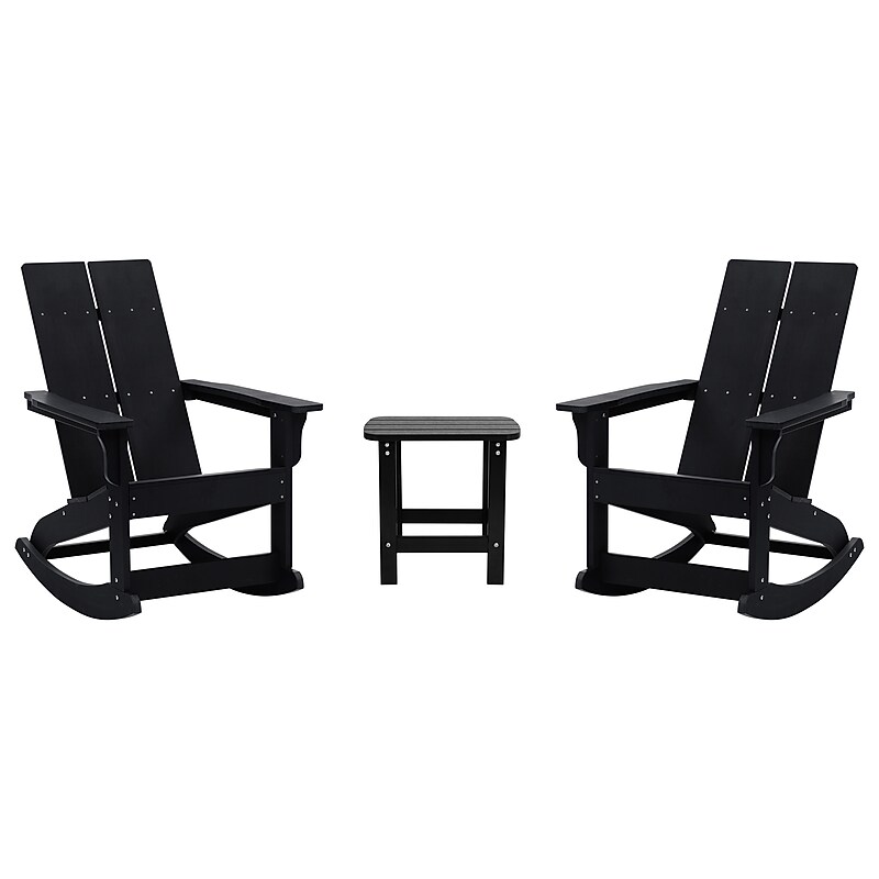 Flash Furniture Finn 2-Slat Adirondack Chairs with Side Table, Black, 3/Set (JJC147092T141BK) image 1