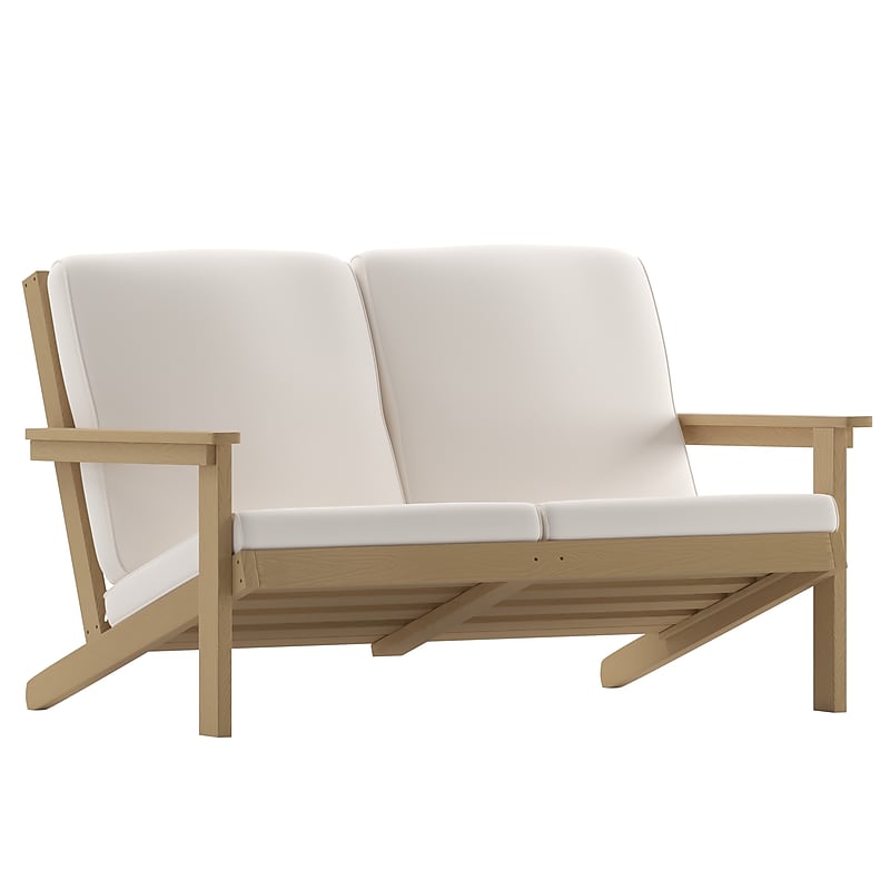 Flash Furniture Charlestown Adirondack Style Patio Loveseat with Cushions, Natural Cedar/Cream (JJC14022BR) image 1