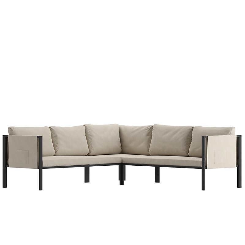 Flash Furniture Lea Indoor/Outdoor Sectional with Cushions, Black/Beige (GM201108SECGY) image 1