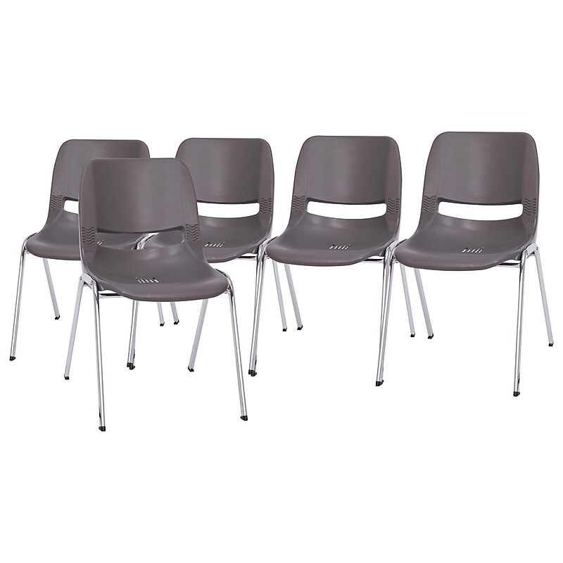 Flash Furniture HERCULES Series Plastic Shell Kid's Stacking Chair, Gray/Chrome, 5/Pack (5RUT18GYCHR) image 1