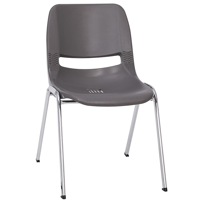 Flash Furniture HERCULES Series Plastic Shell Kid's Stacking Chair, Gray/Chrome (RUT18GYCHR) image 1