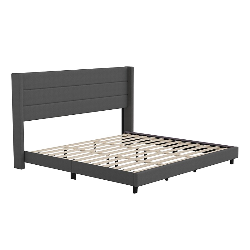 Flash Furniture Hollis Charcoal Upholstered Platform Bed with Headboard, King (YK1078CHARK) image 1