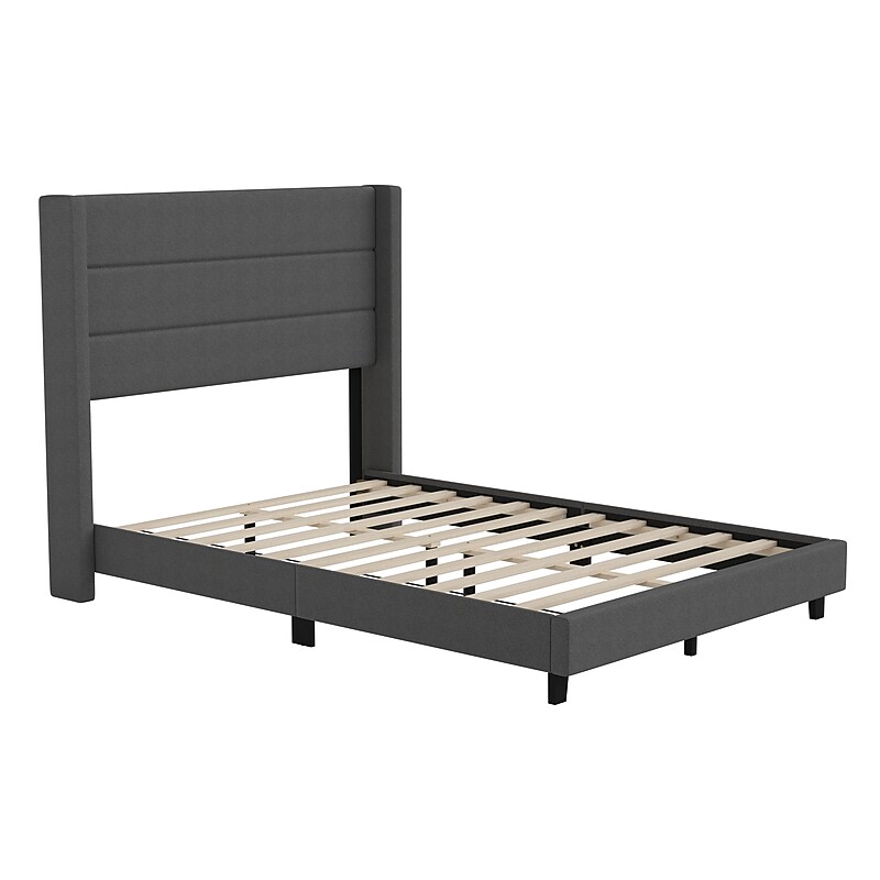 Flash Furniture Hollis Charcoal Upholstered Platform Bed with Headboard, Full (YK1078CHARF) image 1