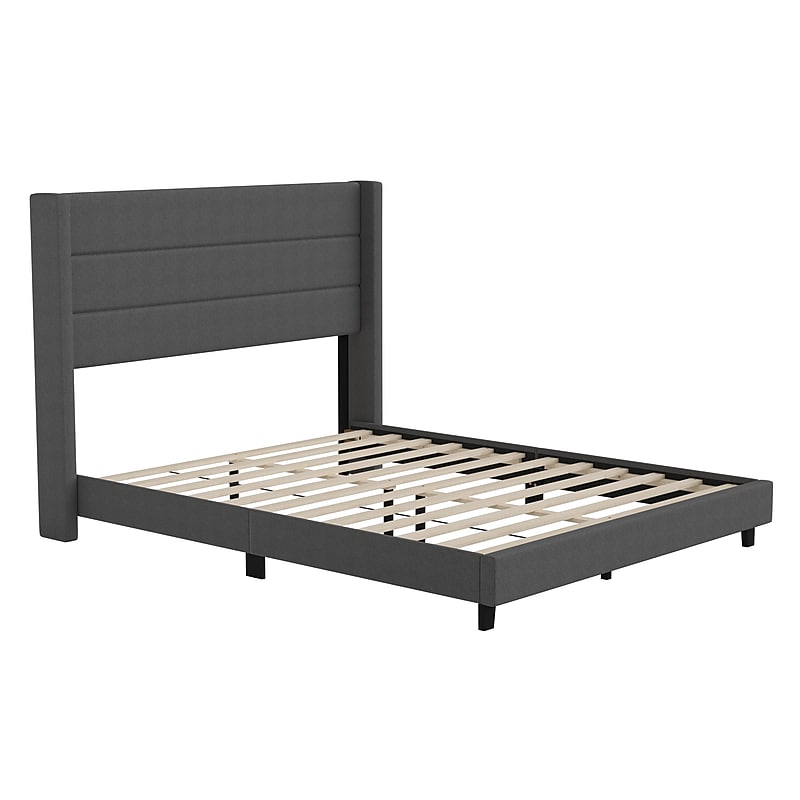 Flash Furniture Hollis Charcoal Upholstered Platform Bed with Headboard, Queen (YK1078CHARQ) image 1