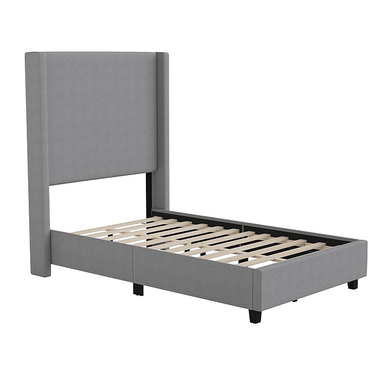 Flash Furniture Quinn Gray Upholstered Platform Bed with Headboard, Twin (YK1077GYT) image 1