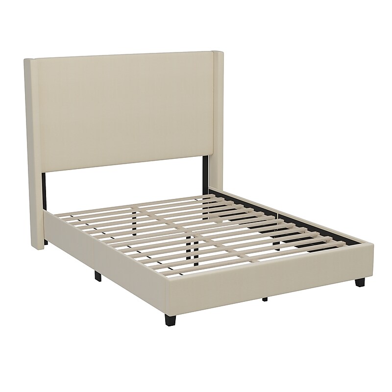 Flash Furniture Quinn Beige Upholstered Platform Bed with Headboard, Queen (YK1077BEIGEQ) image 1