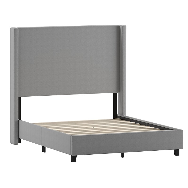 Flash Furniture Quinn Gray Upholstered Platform Bed with Headboard, Full (YK1077GYF) image 1