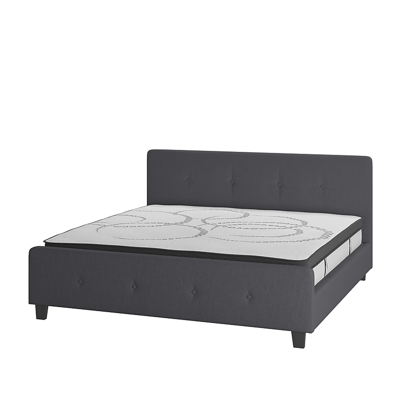 Flash Furniture Tribeca Dark Gray Tufted Platform Bed with 10" Pocket Spring Mattress, King (HGBM1032) image 1
