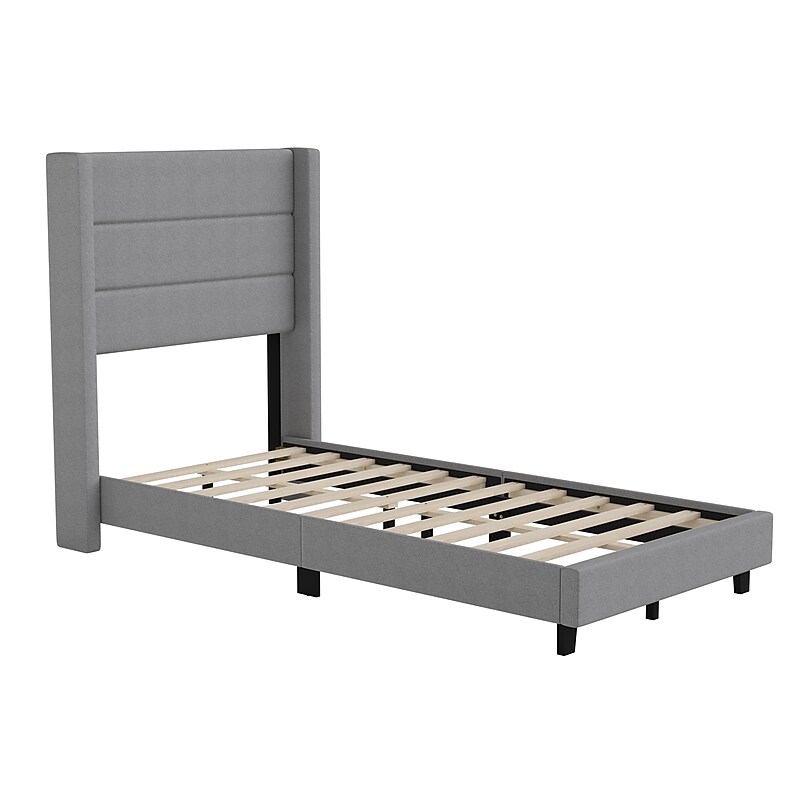 Flash Furniture Hollis Gray Upholstered Platform Bed with Headboard, Twin (YK1078GYT) image 1