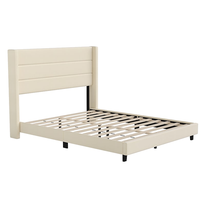 Flash Furniture Hollis Beige Upholstered Platform Bed with Headboard, Queen (YK1078BEIGEQ) image 1