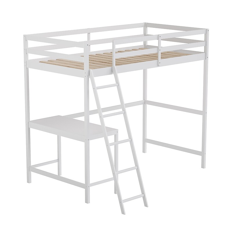 Flash Furniture Riley Loft Bed Frame with Desk, Twin (MHLBD5WHT) image 1