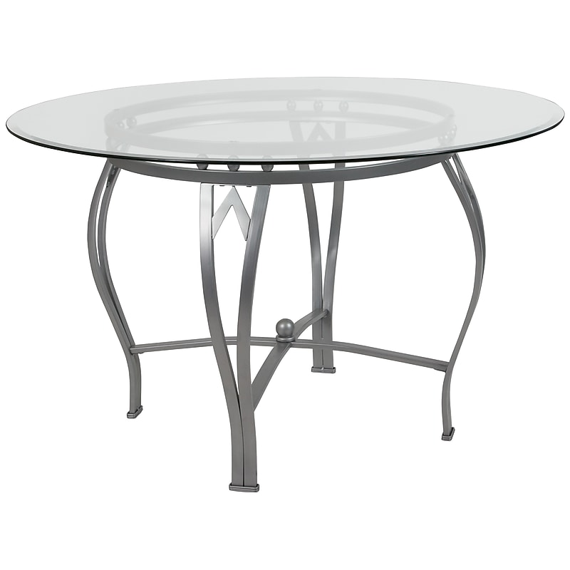 Flash Furniture Syracuse 48'' Glass Dining Table, Silver (XUTBG16) image 1