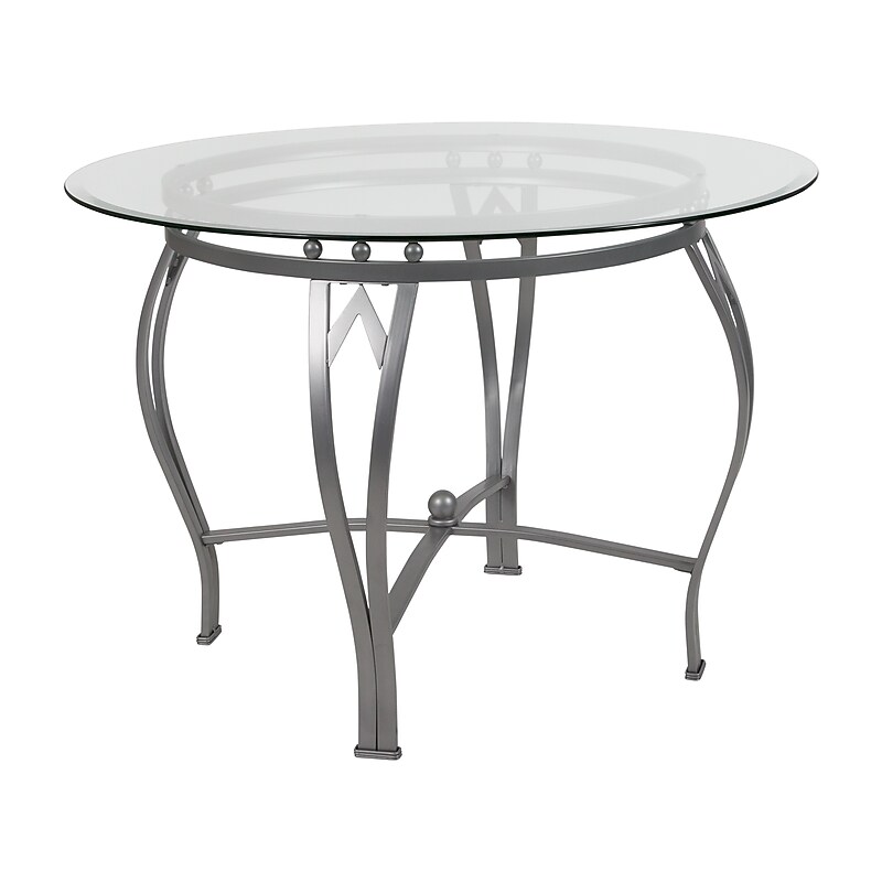 Flash Furniture Syracuse 42'' Glass Dining Table, Silver (XUTBG18) image 1