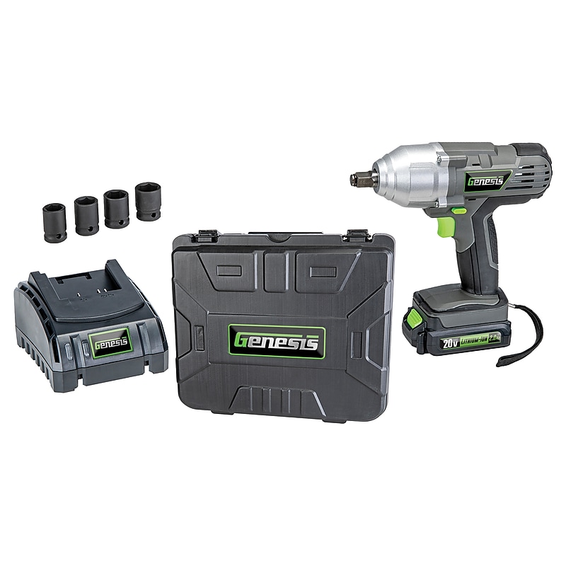 Genesis 20-Volt Li-Ion Cordless Impact Wrench Kit, Gray (GLIW20AK) image 1