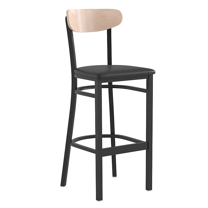 Flash Furniture Wright Transitional Steel Boomerang Back Barstool, Black/Natural Birch (XUDG6V6BVNAT) image 1