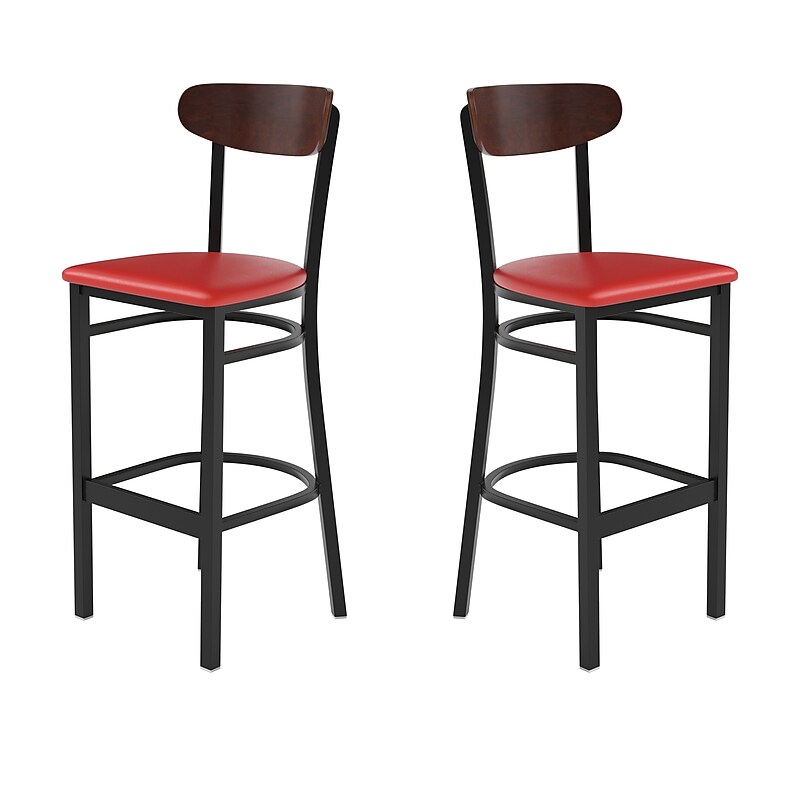 Flash Furniture Wright Transitional Metal Boomerang Back Commercial Barstools, Black/Walnut/Red, 2-Pieces/Pack (2XUDG6V6RDVWAL) image 1